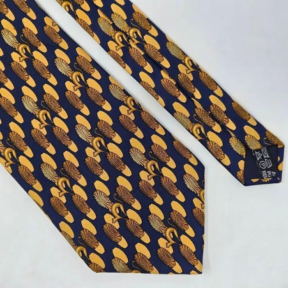 LANVIN PARIS SILK TIE BLUE GOLD GEOMETRIC CAT PATTERN SMOOTH 4" X 57"